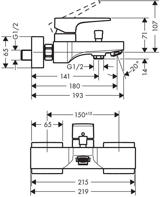Hansgrohe Metropol Смеситель для ванны настенный, излив 180мм, цвет: золото