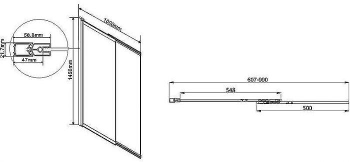 Шторка на ванну Vincea VSB 100х145 VSB-1E100CL профиль Хром стекло прозрачное