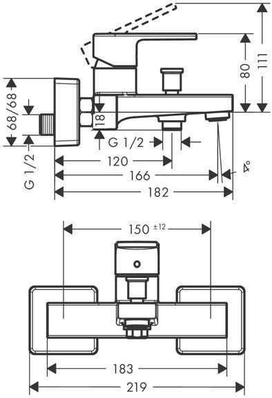 Hansgrohe Vernis Shap Смеситель для ванны, однорычажный, цвет: хром