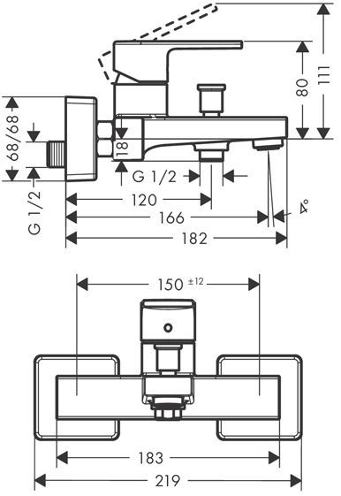 Hansgrohe Vernis Shap Смеситель для ванны, однорычажный, цвет: хром