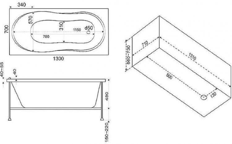 Акриловая ванна Bas Лима 130x70 В 00021 без гидромассажа Акриловая ванна Bas Лима 130x70 В 00021 без гидромассажа