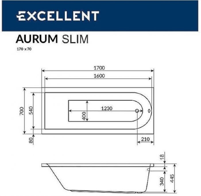 Акриловая ванна Excellent Aurum Slim 170x70 WAEX.AUR17WHS без гидромассажа