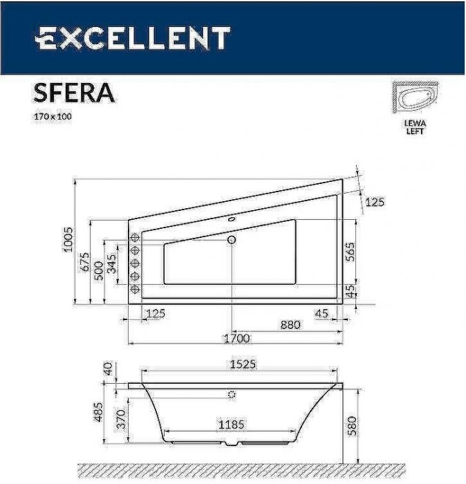 Акриловая ванна Excellent Sfera 170x100 L WAEX.SFL17.NANO.CR с гидромассажем
