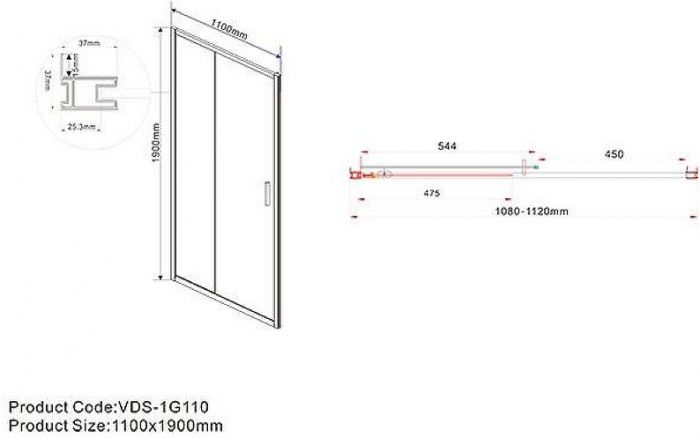 Душевая дверь Vincea Garda 110 VDS-1G110CH профиль Хром стекло шиншилла