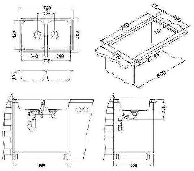 Кухонная мойка Alveus Line 90 NAT-90 790x500 1066751 Натуральная сталь