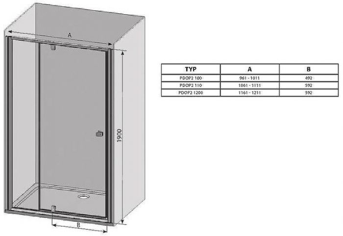 Душевая дверь Ravak Pivot PDOP2-110 03GD0100Z1 профиль Белый ручка Хром стекло Transparent
