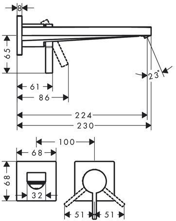 Hansgrohe Tecturis E Смеситель для раковины, однорычажный, настенный, с изливом 22,5, скрытого монтажа, цвет: матовый белый