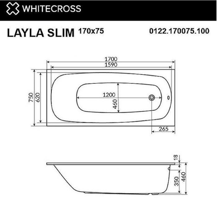 Акриловая ванна Whitecross Layla Slim 170x75 0122.170075.100.ULTRANANO.GL с гидромассажем