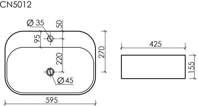 Умывальник CERAMICANOVA Element чаша накладная овальная 595x420x155 мм CN5012