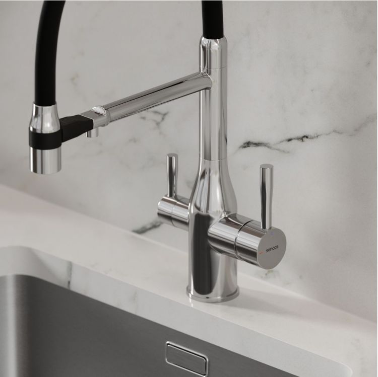 Смеситель для кухни Sancos Garda с гибким изливом, цвет хром/черный, SC4009CH