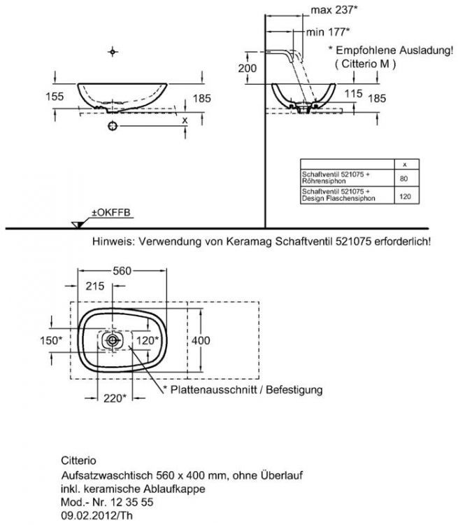 Раковина Keramag Citterio, 123555000