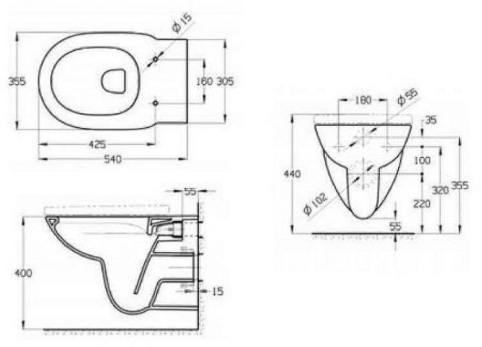 Комплект унитаза с инсталляцией Roca Debba Round Pack Rimless 893104980 с сиденьем Микролифт без клавиши смыва