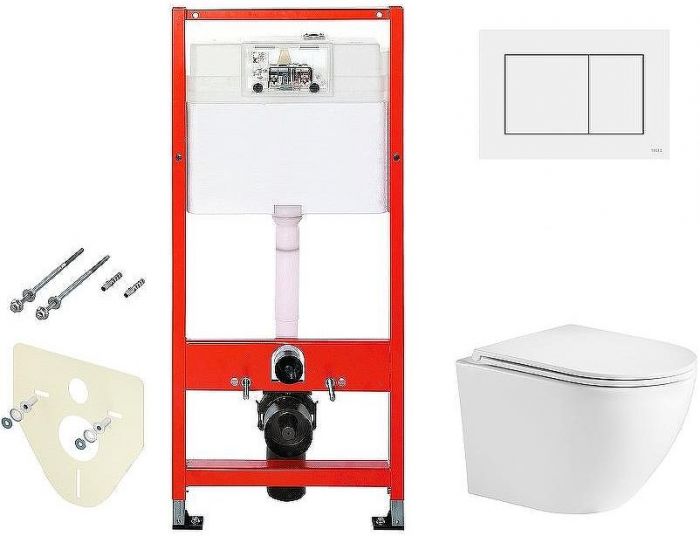 Комплект унитаза WeltWasser Merzbach 043 GL-WT 10000009939 с инсталляцией Tece Base 9400413 с сиденьем Микролифт и Белой клавишей смыва