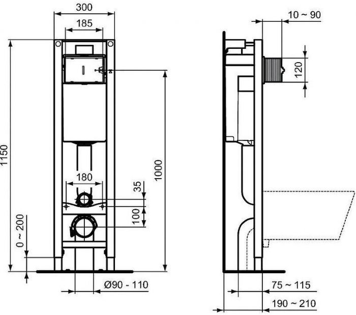 Комплект унитаза с инсталляцией Ideal Standard Connect W220102 с сиденьем Микролифт