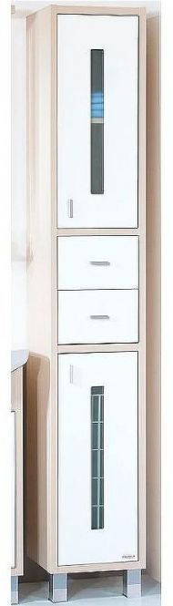 Шкаф пенал Бриклаер Бали 34 4627125412066 с бельевой корзиной Светлая лиственница Белый