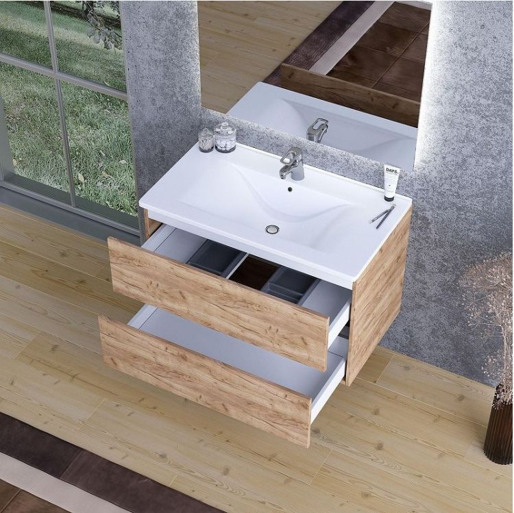 Тумба с раковиной SanVit Кубэ-2 80 kkube2080dub подвесная цвет Дуб