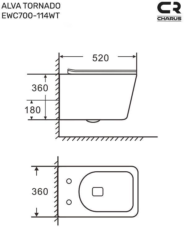 Унитаз Charus EWC700-114WT Alva Tornado подвесной цвет Белый с сиденьем Микролифт