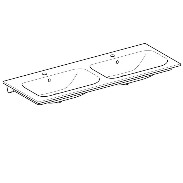 Двойная раковина Geberit Renova Plan Slim 130х48 см, с отв. под смеситель, с переливом [122230000]
