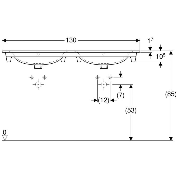 Двойная раковина Geberit Renova Plan Slim 130х48 см, с отв. под смеситель, с переливом [122230000]