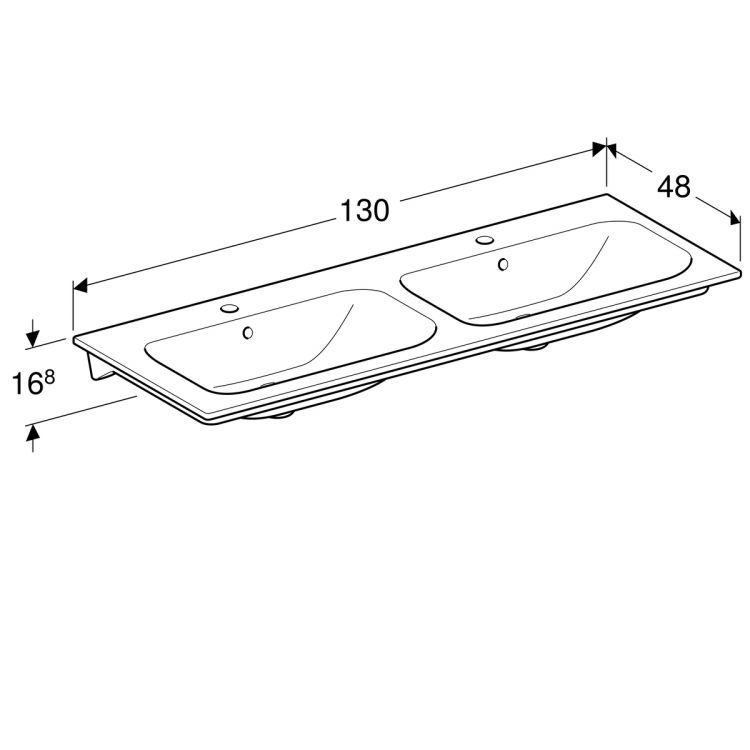 Двойная раковина Geberit Renova Plan Slim 130х48 см, с отв. под смеситель, с переливом [122230000]