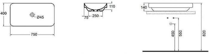 Раковина-чаша Azzurra Elegance Soft 75 ELLG075400S0BI/(ESO75 bi)*0 Белая