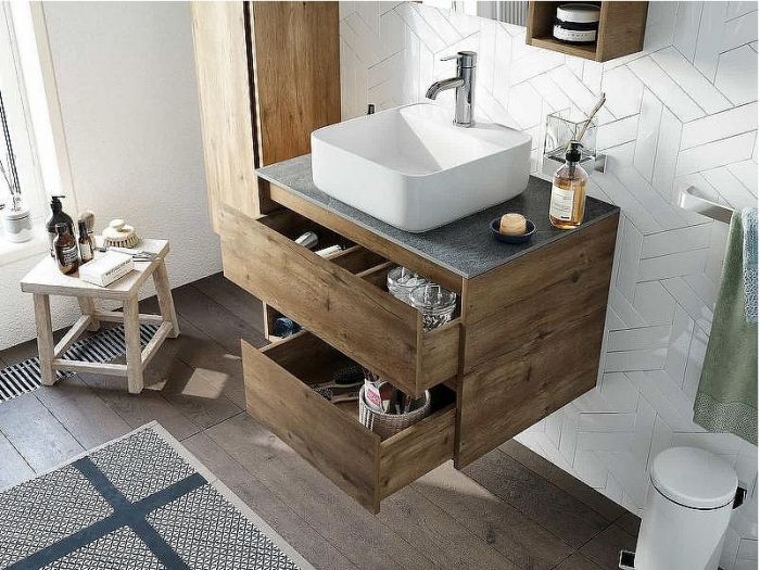 Тумба с раковиной STWORKI Карлстад 75 427754 подвесная Дуб рустикальный