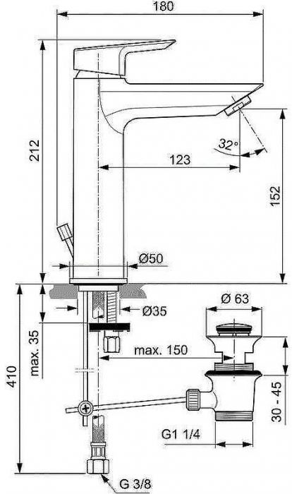 Смеситель для раковины Ideal Standard Tesi Grande A6563AA Хром