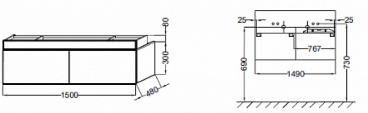 Тумба под раковину Jacob Delafon Terrace 150 см EB1734RU-G1C-G1C, белый блестящий