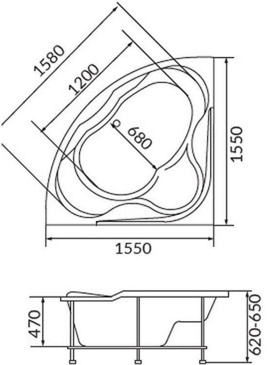 Акриловая ванна 1MarKa Luxe 155x155 01лю1515 без гидромассажа