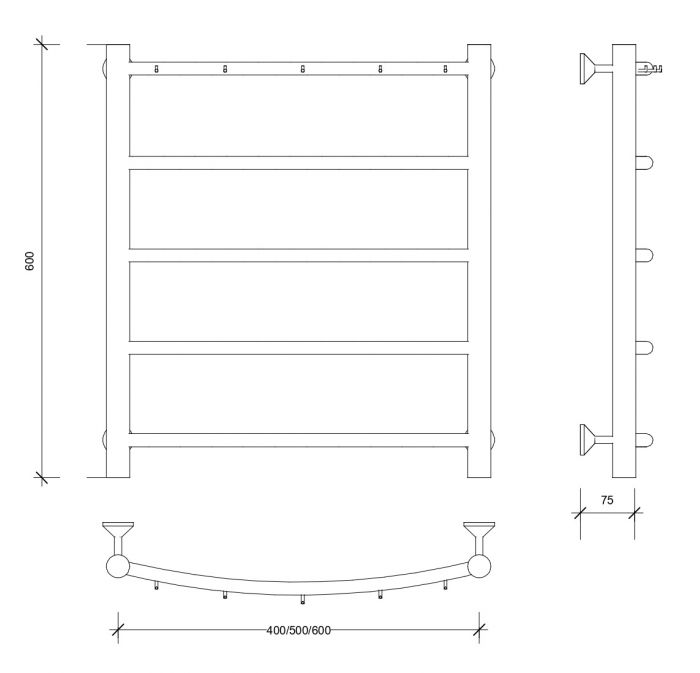 Полотенцесушитель электрический Secado Милан 1 К 60x40 графит