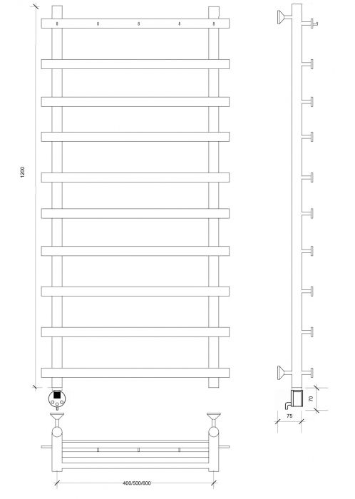Полотенцесушитель электрический Secado Понтида 1 К 120x40x50 золото матовое