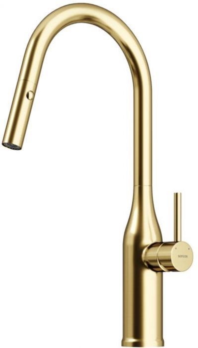 Смеситель для кухни Sancos Grand с вытяжным изливом, цвет брашированное золото, SC4002BG