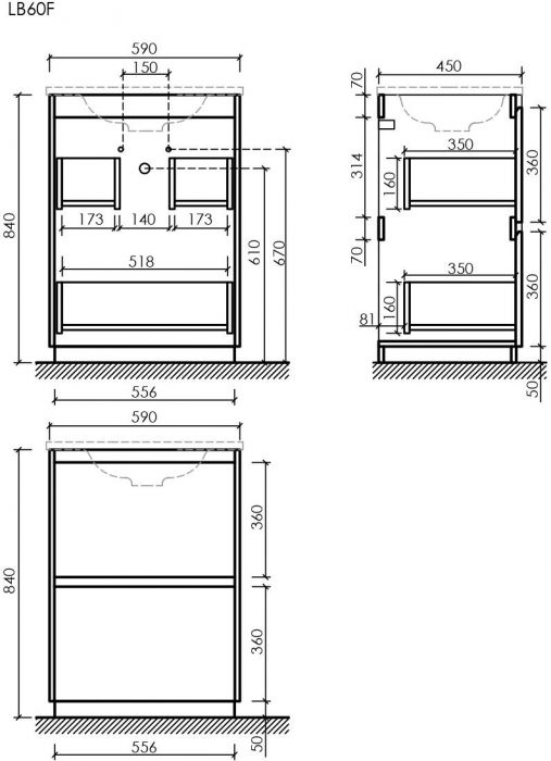 Тумба напольная под раковину SANCOS Libra Floor, белый глянец 590х450х840 мм, LB60FW