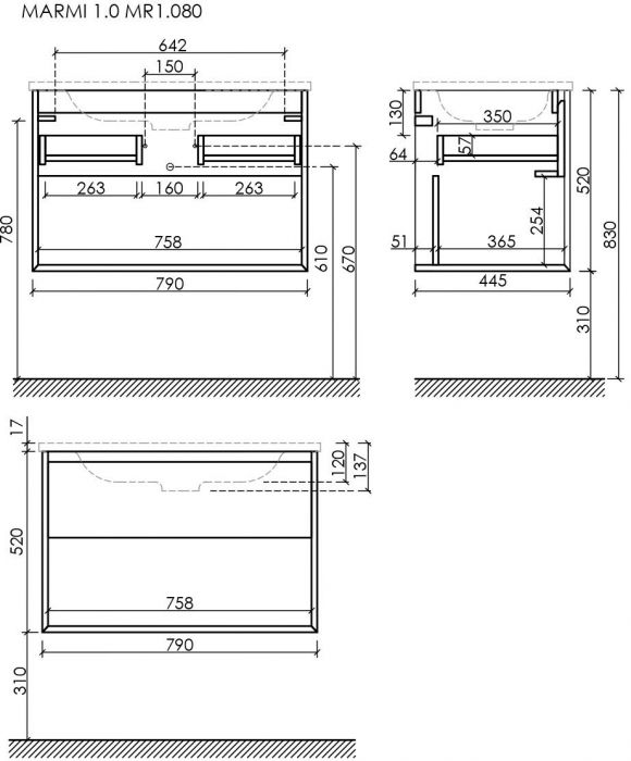Тумба подвесная SANCOS под раковину Marmi 1.0, дуб галифакс натуральный 790х445х520, MR1.080EG