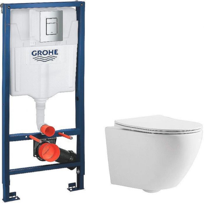 Комплект унитаза CeramaLux 2197 с инсталляцией Grohe Rapid SL 38772001 с сиденьем Микролифт и клавишей смыва Хром