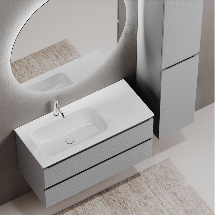 Тумба подвесная SANCOS под раковину левая Folk, Ergraut soft 995х445х500, FL100LES