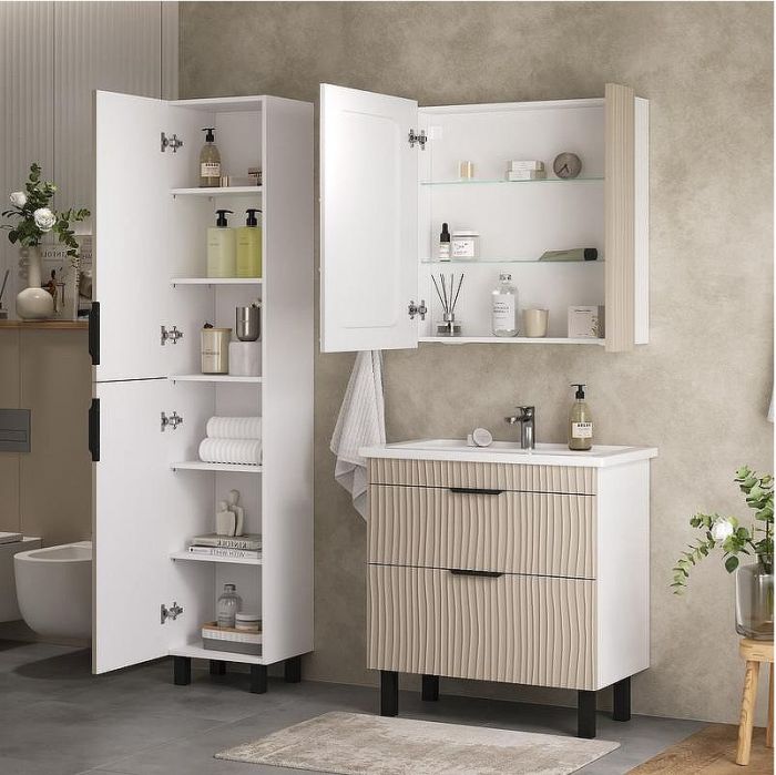 Зеркальный шкаф Volna Lotty 80 szLOTTY80-13 с подсветкой цвет Латте Белый