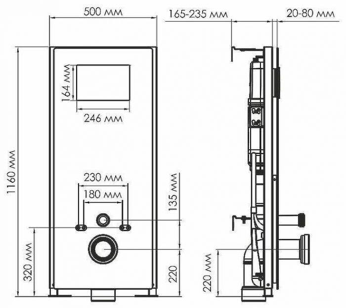 Инсталляция WasserKRAFT Abens 20TLT.010.ME.BL.CH03 для унитаза Черное стекло с клавишей смыва Хром