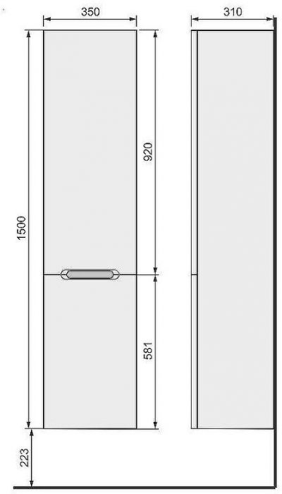 Шкаф пенал Jorno Modul 35 R Mоl.04.150/P/W подвесной Белый глянец