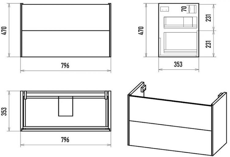 Тумба с раковиной Brevita Toy 80 УТ000025661 подвесная Белая глянцевая