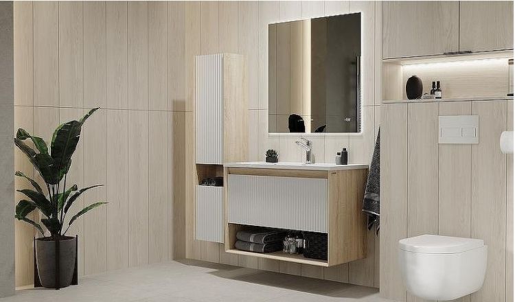 Шкаф пенал Jorno Tossony 33 Toss.04.140/P/SS-W/JR подвесной Сонома светлая Белый