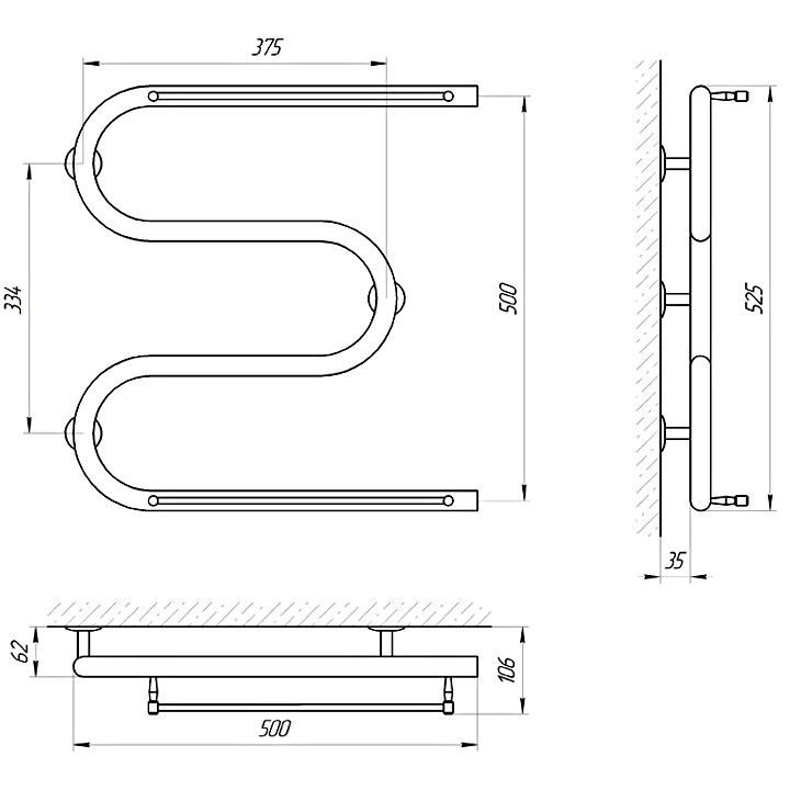 Полотенцесушитель электрический Laris М-образный с полочкой 50х50 Полотенцесушитель электрический Laris М-образный с полочкой 50х50