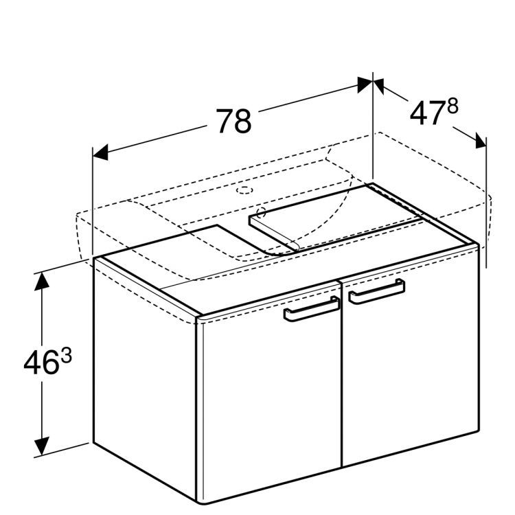 Тумба под раковину Geberit Renova Plan 780 мм, с двумя дверцами, белый [879080000]