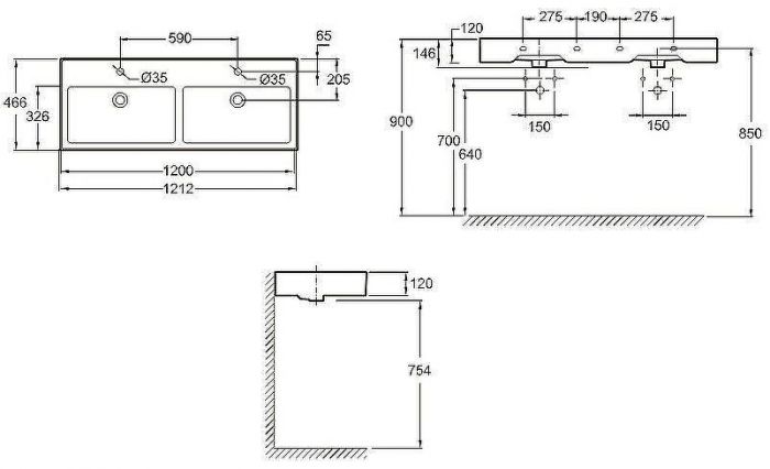 Раковина Jacob Delafon Vivienne 120 EXBL112-00 двойная Белая