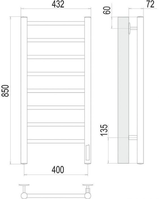 Электрический полотенцесушитель Terminus Аврора П8 400х850 4670078531162 цвет Хром