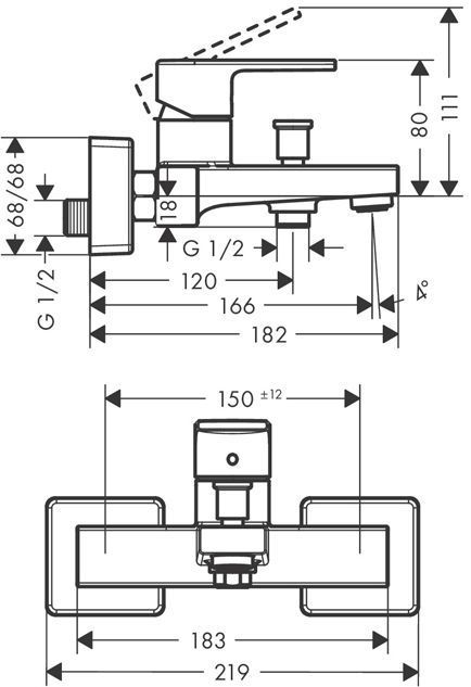 Hansgrohe Vernis Shap Смеситель для ванны, однорычажный, цвет: матовый черный
