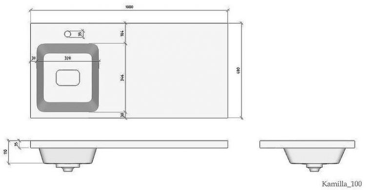 Раковина Madera Kamilla 100 L 4627173210577 с местом под стиральную машину Белая