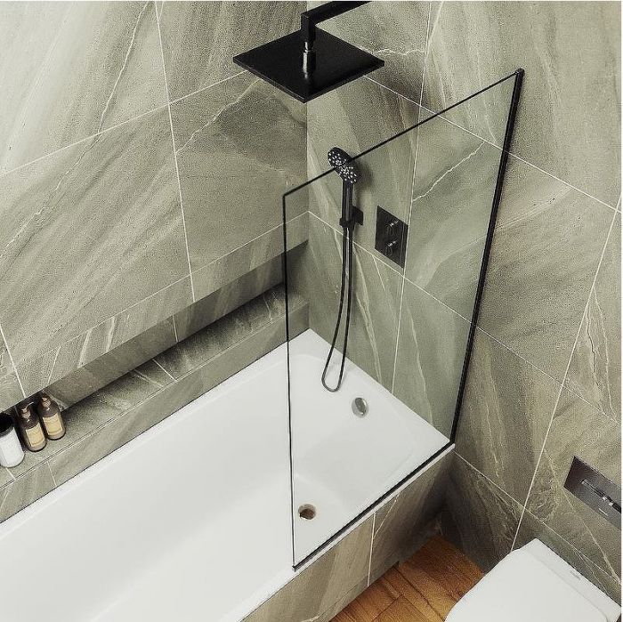 Шторка на ванну Maybah Glass MGV-59-6у 600x1400 в узком профиле Черный стекло прозрачное