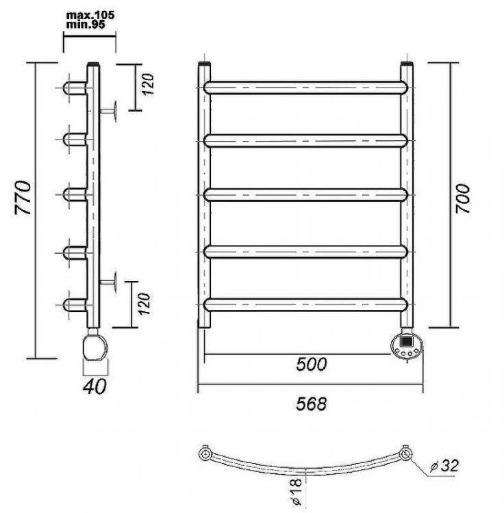 Электрический полотенцесушитель Domoterm Калипсо П5 500x700 ER Золото