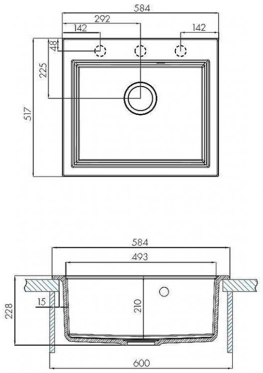 Кухонная мойка Aquaton Линеа 58 1A733032LW230 Серая Кухонная мойка Aquaton Линеа 58 1A733032LW230 Серая